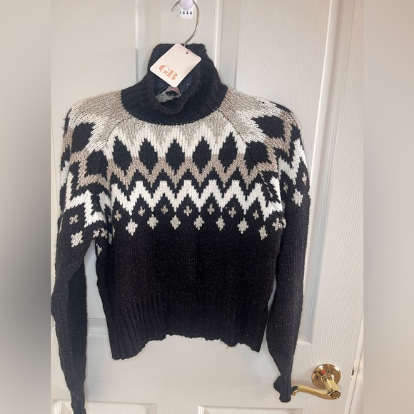 Gianni Bini GB Knit Turtleneck Sweater Small Black Tan Cream Gray Pullover NWT - Picture 1 of 6